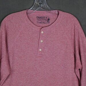 Faherty Cloud Cotton Shirt Mens Large Henley Long Sleeve Red Faded Flag Heather
